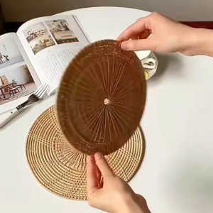 แผ่นรองหวาย Handmade ที่รองแก้วน้ำ จาน หม้อ พร็อพถ่ายรูป ตกแต่งบ้าน สไตล์มินิมอล