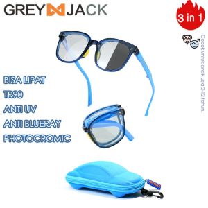 Grey Jack Kacamata Anak Lipat Anti Radiasi Blueray Photocromic Anak Perempuan / Laki-laki Fashion New Trend Foldable 555