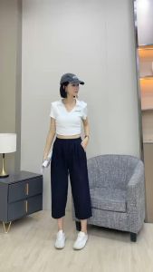 Fashion womens casual pants stretch waist design cotton and linen fabric quality womens pants