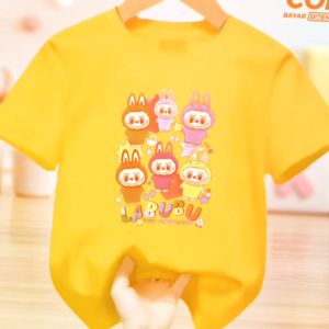 Baju Kaos Atasan Anak Laki-Laki dan Perempuan Usia 1-12 Tahun Edisi Labubu & Friends Lengan Pendek Terbaru