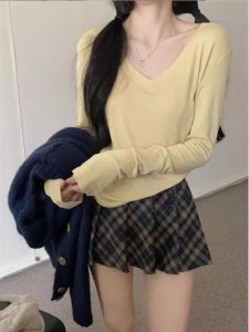 Áo Sơ Mi Modal Hàn Quốc Mùa Hè Cho Nữ Tay Dài Mềm Mại Áo Khoác Ngoài Thời Trang Áo Lót Cơ Bản Chất Liệu Polyester Cổ Chữ V Dáng Ôm