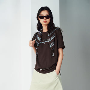 PEACEBIRD | Lyocell Material Letter Embroidery T-shirt