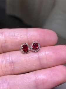 Ruby and Diamond Silver Earrings
