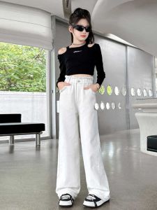 Girl Summer White Pants 2024 New Arrival Youth Lyocell Jeans Girl Drape Wide Leg Shaking Pants Pants