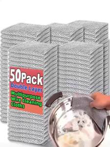 5/10pcs Magic Dishcloth Silver Wire Cleaning Kitchen Cloth Thickened Microfiber Wash Towel Built-in Sponge Steel Wire Ball Rag