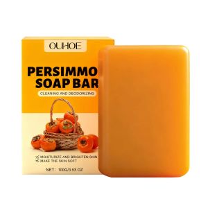 OUHOE | Persimmon Soap Bar Odor Removal Bath Bar Natural Deodorizing Body Cleansing Soap Soften Rough Skin Moisturizing Bath Soap