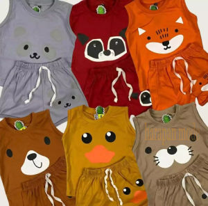 Setelan kaos anak lengan bolong cewek cowok / Baju stelan lekbong you can see kidwear perempuan dan laki-laki motif animal bahan baby terry premium