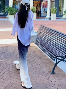 Gradual Color Wide Leg Pants Ice Silk Floor-Length Womens Thin Sun Protection High Waist Slimming Versatile Korean Style Commute