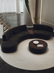 Black Semi-Circular Arc Shaped Sofa Luxury Hotel Office Business Rest Area Reception Non-Stretch Velvet Fabric No Storage Space