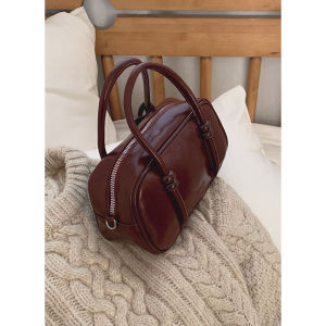 Retro Minority Satchel Bowling Bag Female 2024 New Arrival Trendy South Korea Small Square Bag Multi-Functional Crossbody Red Bag