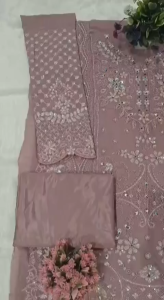 Women Designer Fox Georgette Suit Set with Dupatta Heavy Embroidery Party Wear Salwar Suit with Santoon Bottom & Fancy Latkan