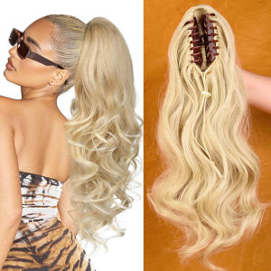 คลิปกรงเล็บชิ้นผมสังเคราะห์ในส่วนขยายของผมหางม้าสําหรับผู้หญิง ส่วนต่อผมหางม้าผมหยักเป็นชั้น ดูเป็นธรรมชาติที่นุ่มนวล