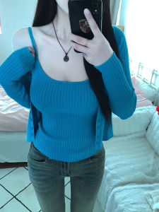 VKSOD | Korean Style Womens Fashion Inner Wear Tank Top And Cardigan Two-Piece Set Casual Autumn Outfit Spicy Girl Elegant Atmosphere