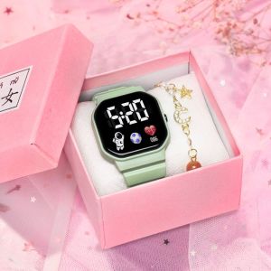 Childrens Birthday Gift Watch Waterproof Electronic Time Only for Girls Kindergarten Students Square Digital Display Silicone Strap