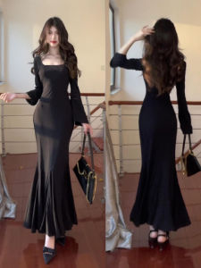 SUHUIQIAN | Black Early Autumn Knit Long Sleeve Fitted Slim Inner Wear Pencil Dress
