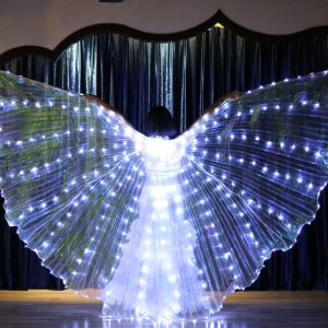 LED Isis Wings Belly Dance Wings Light Up สีขาว LED ปีกผีเสื้อ Glow Angel Dance ผู้ใหญ่เด็กเสื้อผ้า