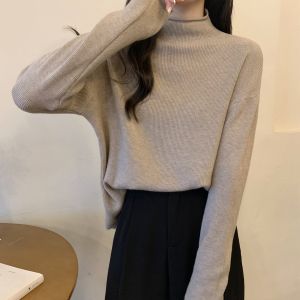 Plus Size Korean Style Sense of Design Hemmed Half-Turtleneck Thickened Knitting Bottoming Shirt Sweater Womens Autumn and Winter Loose Slim Looking Tops