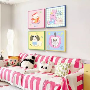 Dopamine Style Living Room Decorative Artwork Cartoon Cat Sofa Background Wall Hanging Painting Childrens Room Combination Picture