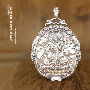 Solid Vairocana Zodiac Buddha Dragon and Snake Pendant Mens Necklace Zodiac Guardian Imitation 999 Sterling Silver Brand