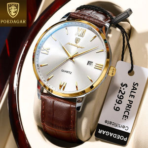 POEDAGAR waterproof watch for men original genuine leather fashion simple ultra thin calendar luminous casual watch