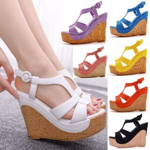 YuChuan Bohemia Style Womens Sandals High Heel Fish Mouth on Peep Toe Platform Wedges