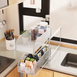 2-Tier Storage Rack Under Sink Drawer Shelf Kitchen Organizer Pull-Out Spice Rack Fruit And Vegetable Storage Rack