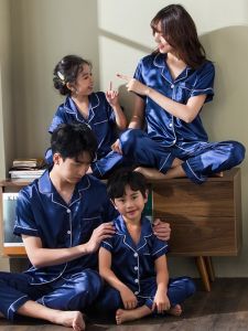 High-end Family Sleepwear Set Short Sleeve Ice Silk