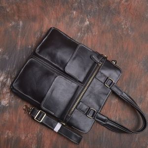 First Layer Cowhide Mens Bag Vertical Business Casual Fashion Genuine Leather Portable Single Shoulder Crossbody A4 File Soft Leather Thin