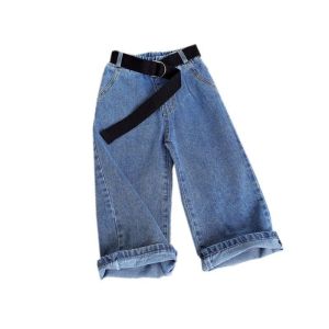 Girls Wide Leg Jeans Straight Cut Loose Cotton Denim Spring Autumn New Style Korean Fashion Childrens Pants Baby Girls
