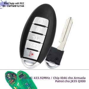 KEYECU 433.92 MHz ID46 Chip Keykess Remote Key Fob Dành Cho Nissan Armada Patrol Infiniti JX35 QX80 2013-2020 Chất Liệu ABS Được Chứng Nhận FCC