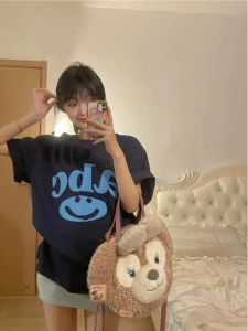 Pure Cotton Trendy Oversize Short Sleeve T-Shirt Womens Summer Loose American Retro Shoulder Half Sleeve Tops