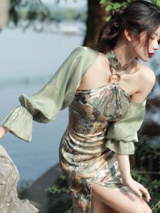 New Chinese Style Reformed Cheongsam Dress Summer Whole Design Unique Retro Slit Slimming Skirt Elegant Simple High Waist Zipper