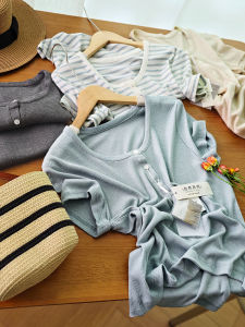XIAOER | Lycell Viscose Linen Blend Half Button T-shirt