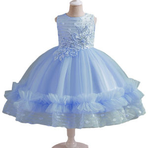 Cô Gái ăn mặc trẻ mới biết đi sinh nhật không tay đính cườm đính kim sa dễ thương áo choàng công chúa