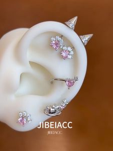 Flashy Titanium Steel Pink Cat Claw Ear Bone Screw High Position Devil Nail Ear Studs Cool Sweet Outer Spiral Ear Ring