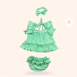 3-20BLN SETELAN BAYI ABRINA WITH HEADBAND DRESS BAYI BAJU BAYI PEREMPUAN