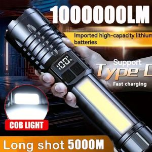 Portable High Power LED Flashlight Powerful TYPE-C Rechargeable COB Flashlight With Side Light Torch For Outdoor Camping Hiking