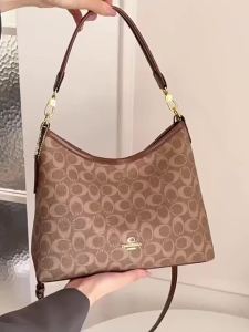 Women Vintage Monogram Hobo Shoulder Bag Retro Printed Underarm Purse Detachable Strap Crossbody Bag with Tag Pendant for Dail