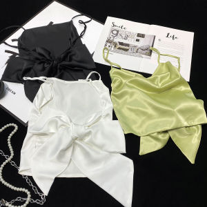 Acetate Satin Camisole with Back Butterfly Knot Tie CCA Holiday Style Inner Wear Vest Short Length Animal Pattern Polyester Fiber