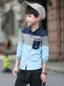 Boys Pure Cotton Long Sleeve Shirt Casual Style Spliced Breathable Autumn Wear Comfortable Childrens Clothing Korean Fashion