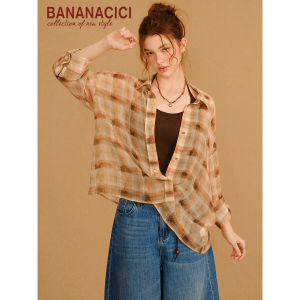 BANANA CICI | Áo Sơ Mi Carô Thanh Lịch Có Mục Dây Buộc Tay