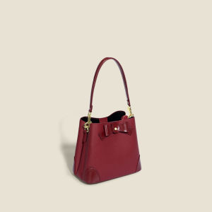 Fashionable Leather Bucket Bag Womens Crossbody Shoulder Handbag Butterfly Knot Design Casual Magnetic Buckle Clutch Handbag