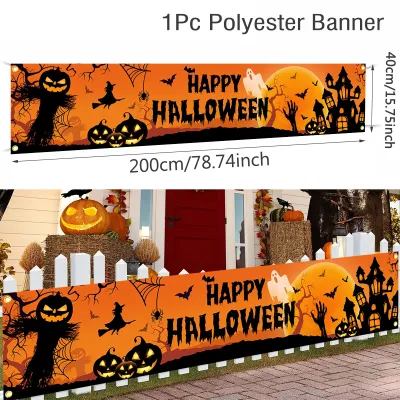 Happy Halloween Outdoor Banner Happy Halloween Decoration For Home Pumpkin Bat Print Backdrop Horror Theme Party Suppiles