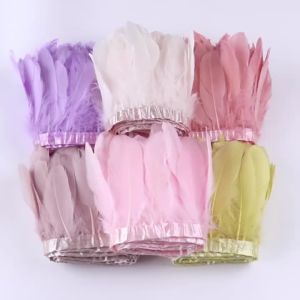 10M Goose Feather Fringe Trims 15-20cm Plumes Ribbon for Wedding Dress Clothing Sewing DIY Crafts Party Headwear Corsage Decor