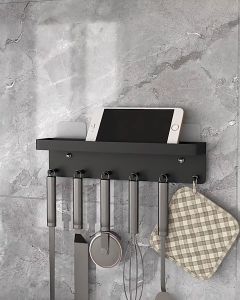 AKIRO MALAYSIA Home Decor Stainless Steel 6 Hooks Key Holder Mail Letter Storage Holder No Drill FREE Adhesive Metal Coated Key Hook Pemegang Kunci