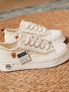 WANGGONGZHU | Womens Fashionable Casual Canvas Shoes Breathable Thick Bottom Retro Trendy Cross Buckle Low Cut Rubber Sole Round Toe