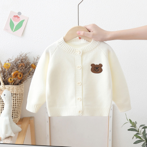 Childrens Knitted Cardigan Sweater Fleece Lined Autumn Style Outerwear Baby Knit Coat Boys Girls Cartoon Print Long Sleeve