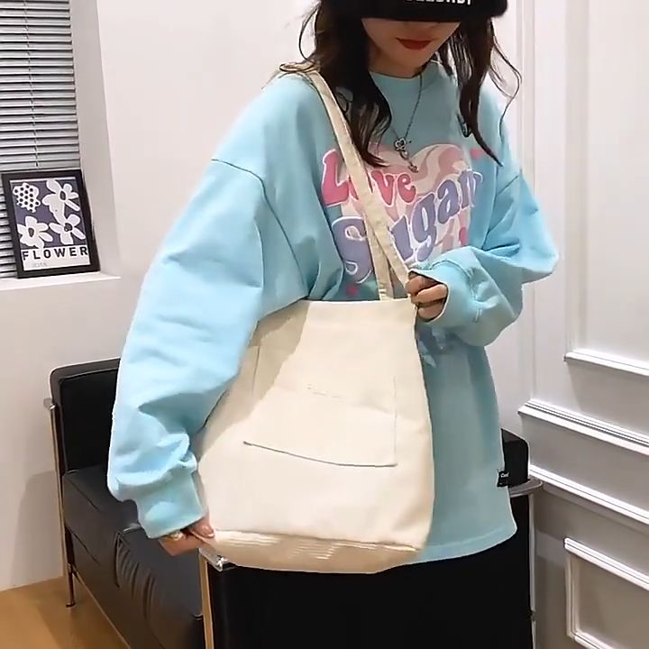 Mymyshop🌈พร้อมส่ง🇹🇭 กระเป๋าสะพายผ้าลูกฟูก📚 ใส่หนังสือได้ ใส่ของได้เยอะ ...