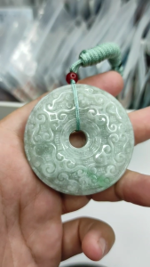 Mặt Khấu Bình An Chạm Hoa Văn 2 Mặt – Ngọc Phỉ Thúy Tự Nhiên (Jadeite Type A) – Có Giấy Kiểm Định