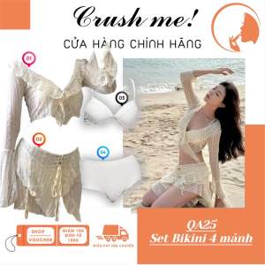 Crush me QA26 SET 4 MẢNH bikini đi biển bèo nhún đồ bơi áo tắm fairy y2k ống loe váy tầng bất quy tắc buộc dây tua rua